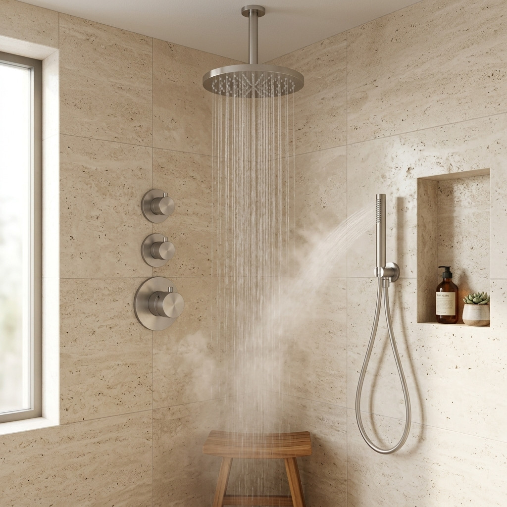 Aquanello Eterna Set doccia da incasso in acciaio inossidabile con termostato 2 rubinetti di arresto 25 cm ET-S-SET2-2-02